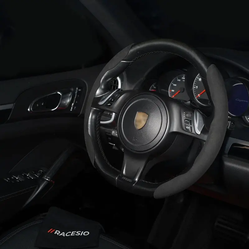 Universal Alcantara Anti Slip Steering Wheel Easy Grips Trims Black 2 Pcs 1