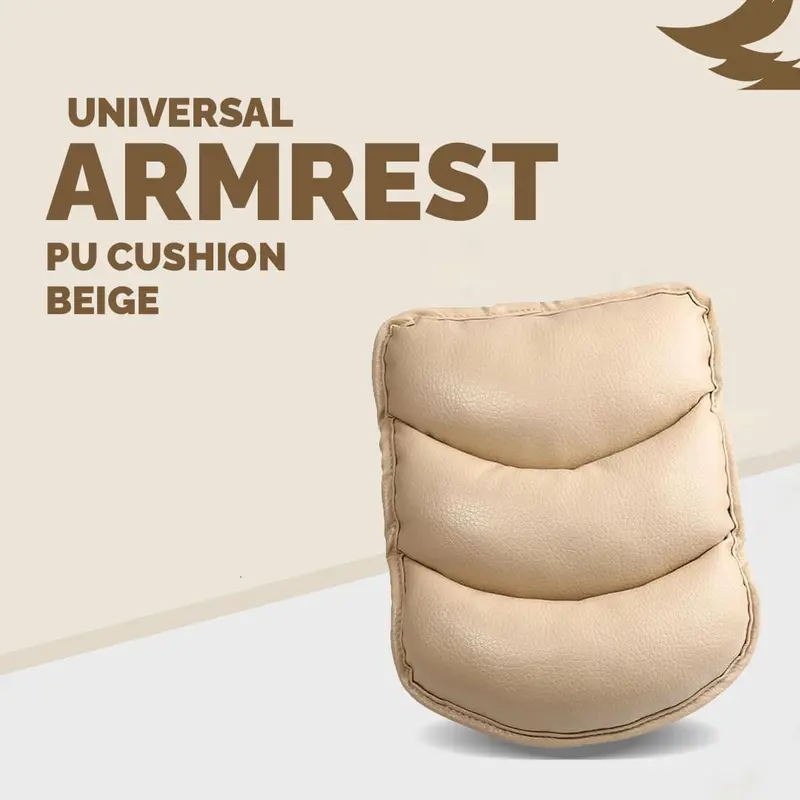 Universal Arm Rest Pu Cushion - Beige - Car Armrest Cushion Pad | Car Seat Cover Auto Center Arm Rest Console Box Protective Mat 1