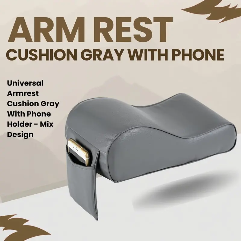 Universal Armrest Cushion Gray With Phone Holder - Mix Design 1