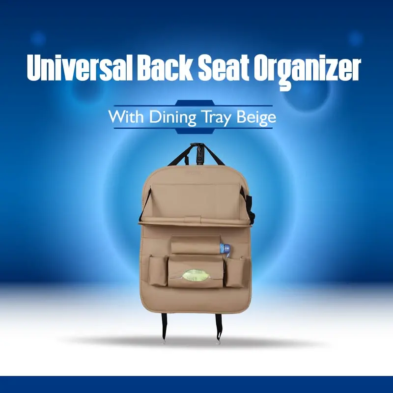 Universal Back Seat Organizer With Dining Tray Beige 1