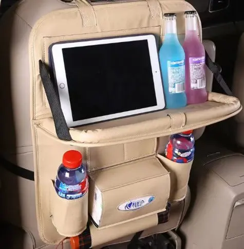 Universal Back Seat Organizer With Dining Tray Beige 2