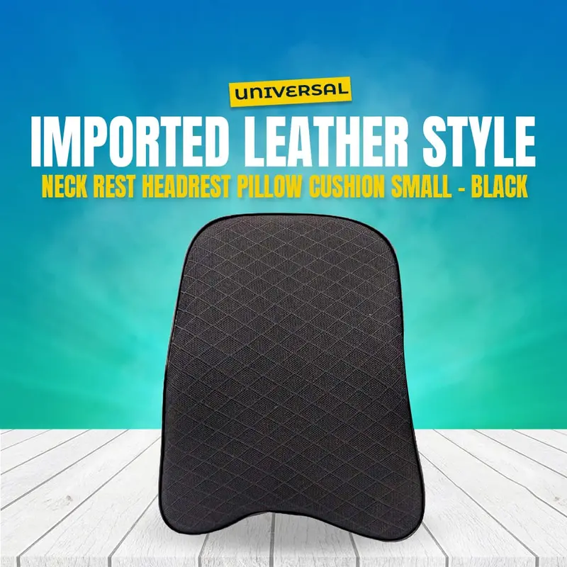 Universal Breathable Leather Style Back & Neck Rest Hardrest Pillow - Cushion – Black 1