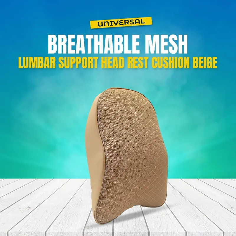 Universal Breathable Mesh Lumbar Support Head Rest Cushion Beige - 30*25 Cm 1