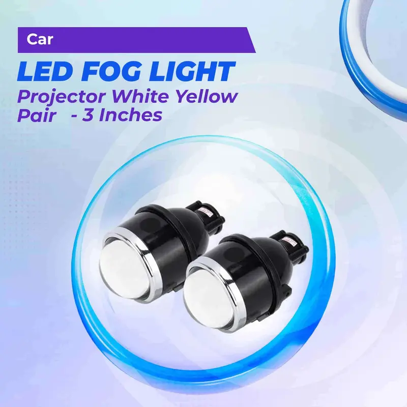 Universal Car Led Fog Light Projector White Yellow Pair - 3 Inches 1