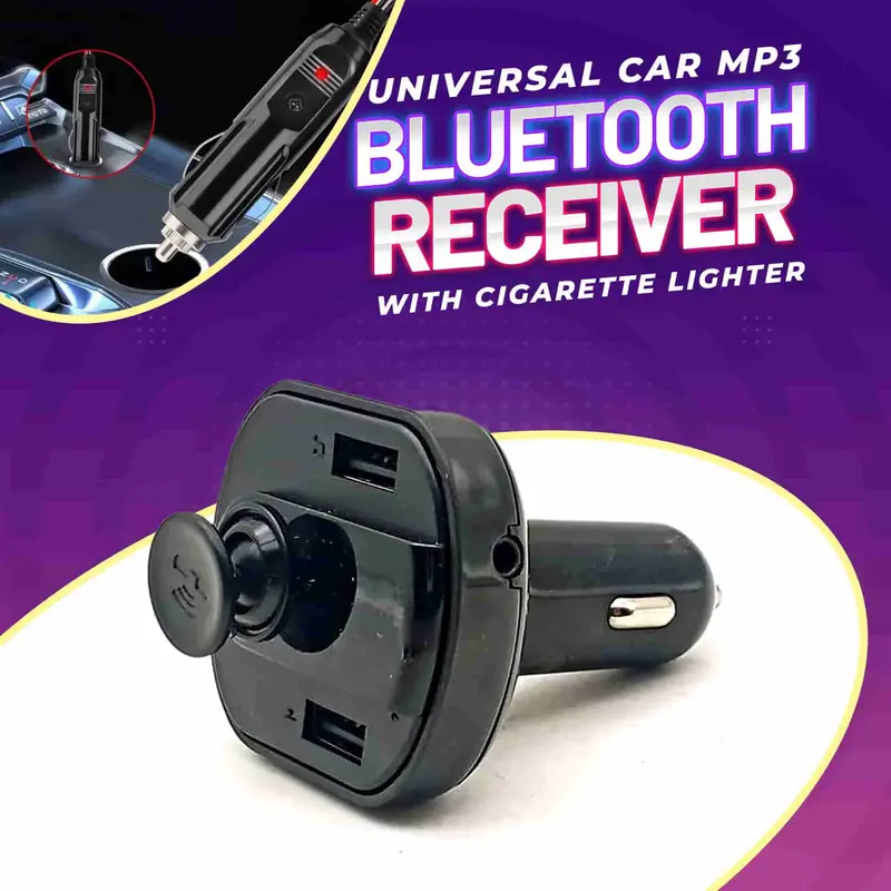 Universal Car Mp3 Bluetooth Receiver With Cigarette Lighter - Strap Charger Dual Usb Support 1