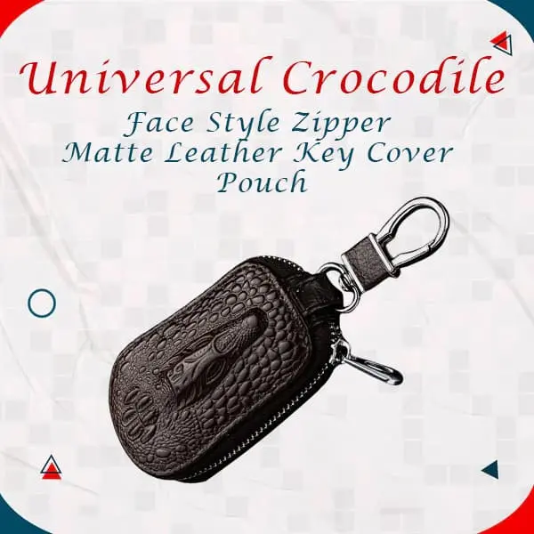Universal Crocodile Face Style Zipper Matte Leather Key Cover Pouch - With Keychain Ring Brown 1