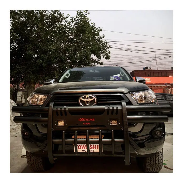 Universal Double Pipe With Fog Lamps Front Bumper Safe Guard 1