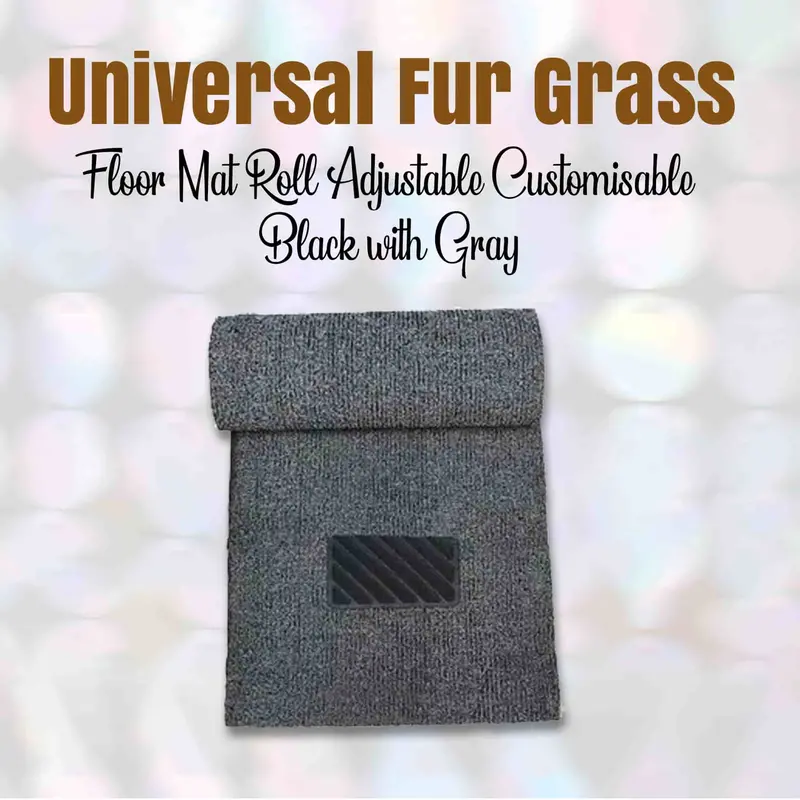 Universal Fur Grass Floor Mat Roll Adjustable Black With Gray - Vehicle Mats | Foot Mat For Car 1