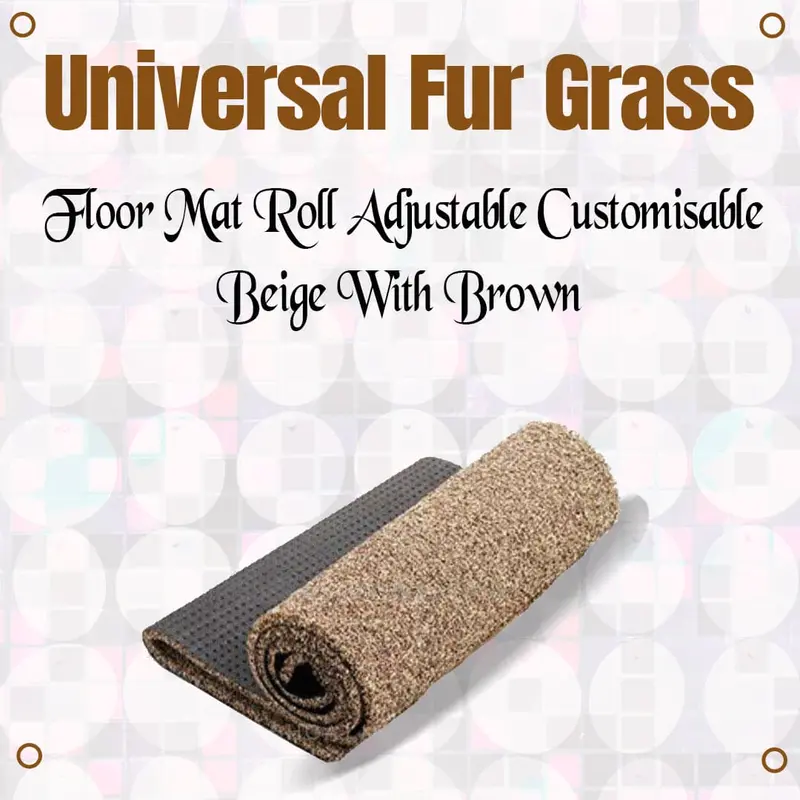 Universal Fur Grass Floor Mat Roll Adjustable Customisable Beige - With Brown Floor Mats | Car Mats | Vehicle Mats | Foot Mat For Car 1