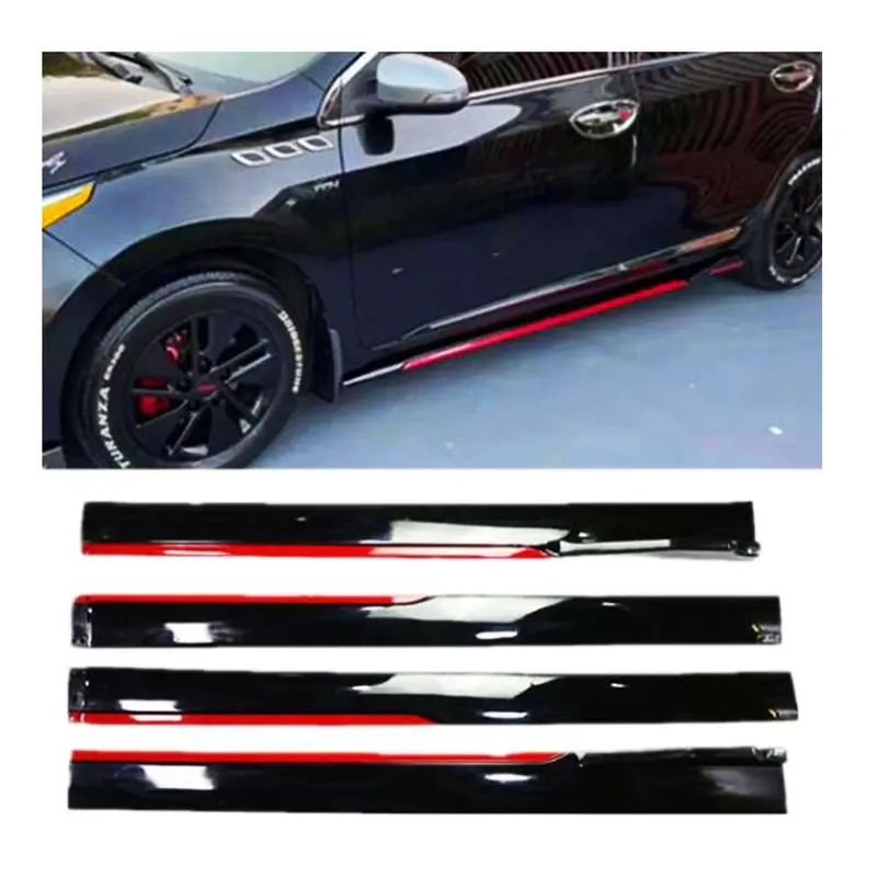 Universal Glossy Black Side Skirts With Red Detail 1