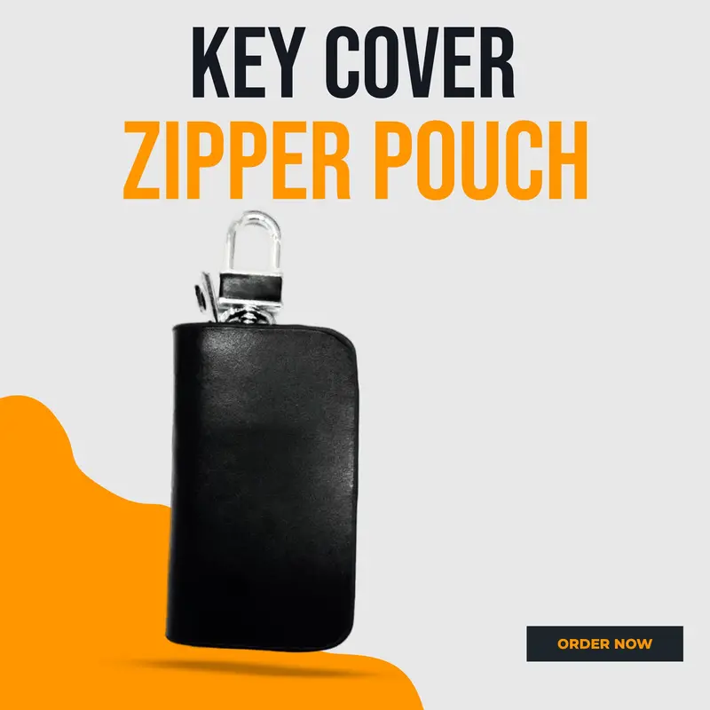 Universal Glossy Leather Key Cover Pouch Black With Keychain Ring 1