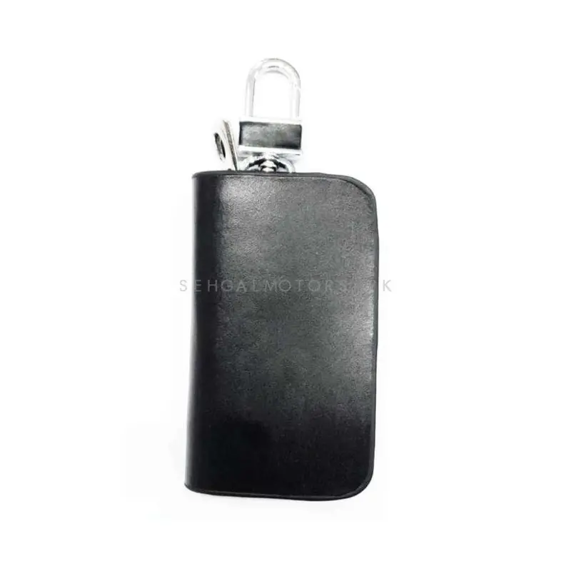 Universal Glossy Leather Key Cover Pouch Black With Keychain Ring 2