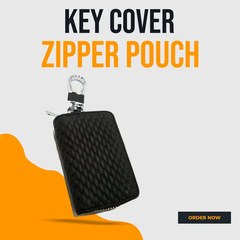 Universal Grass Zipper Matte Leather Key Cover Pouch Black With Keychain Ring 1