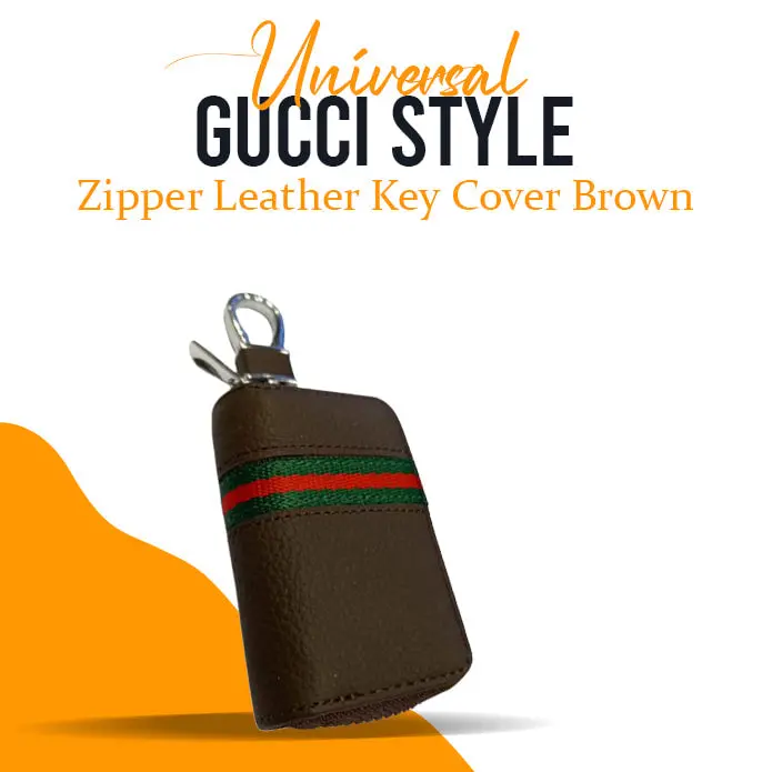 Universal Gucci Style Zipper Leather Key Cover Brown 1