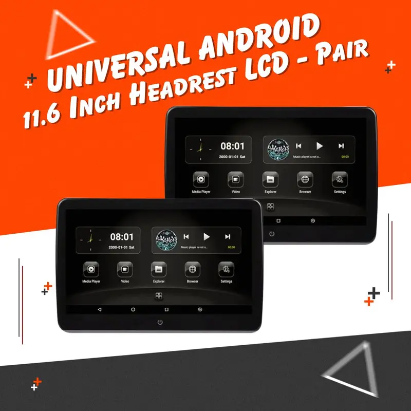 Universal Headrest  Android Lcd Black 11.6 Inches  - Pair 1