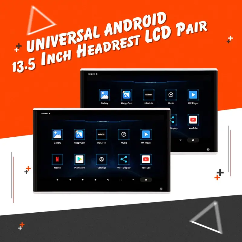 Universal Headrest Android Lcd Silver 13.5 Inches  - Pair - Maximus Octa Core Ultra Thin Multimedia Ips Display System 1