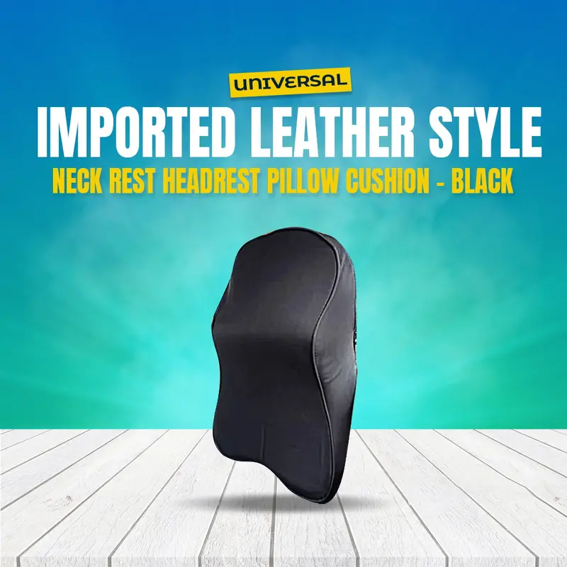 Universal Imported Leather Neckrest Headrest Pillow Cushion - Black 1