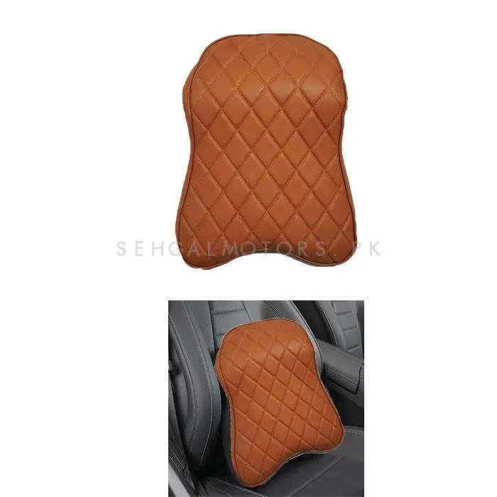 Universal Imported Leather Style Back & Neck Rest Care Cushion – Brown - Multi-Stitch - Ergonomic Cushion 2