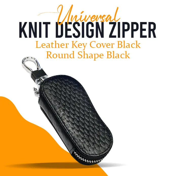 Universal Knit Design Zipper Leather Key Cover Black - Round Shape Black 1
