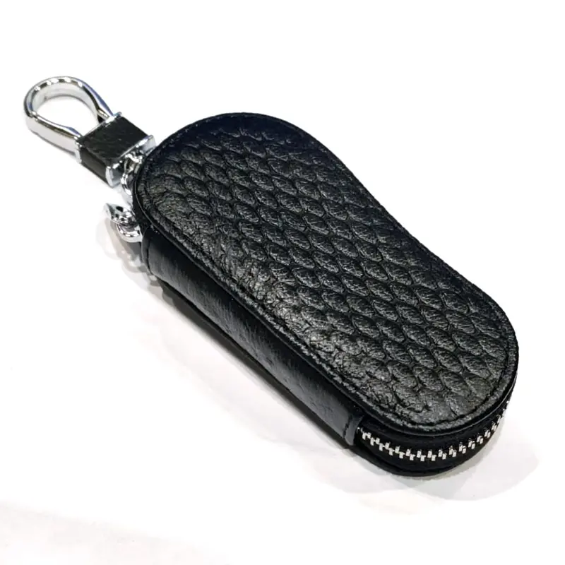 Universal Knit Design Zipper Leather Key Cover Black - Round Shape Black 2