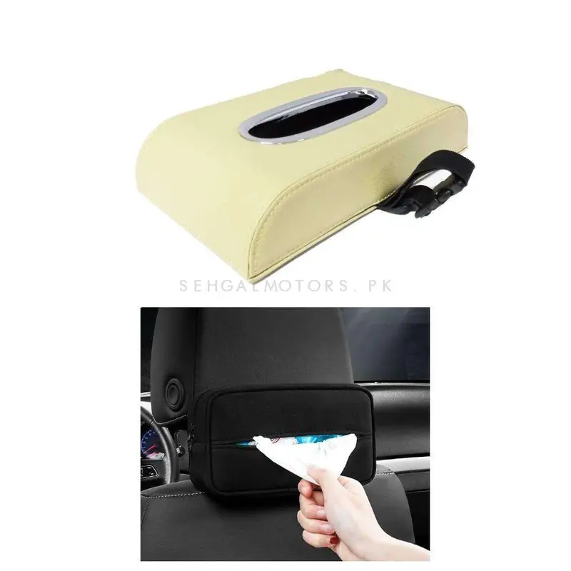 Universal Leather Headrest Car Tissue Holder Case Box - Beige 1