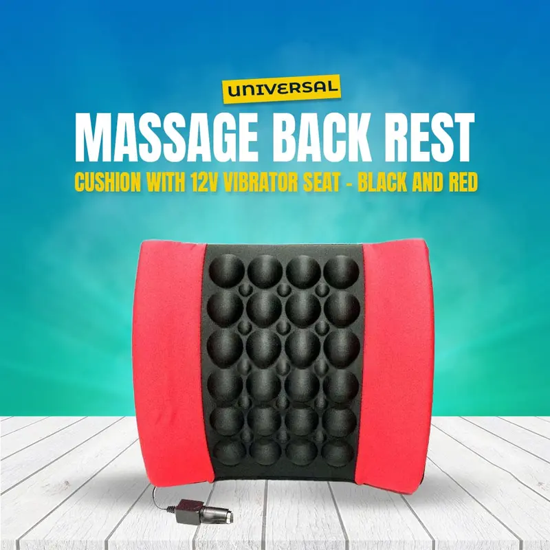 Universal Massage Back Rest Cushion With 12V Vibration Seat -Black Red 1