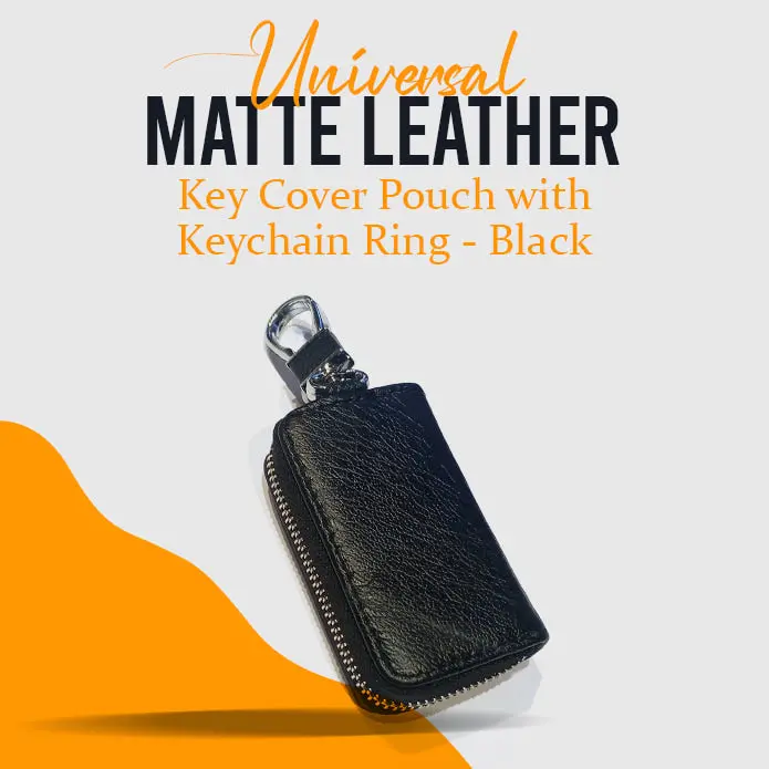 Universal Matte Leather Key Cover Pouch With Keychain Ring - Black 1