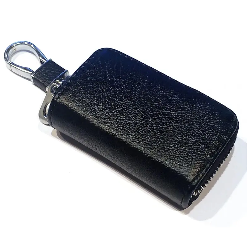 Universal Matte Leather Key Cover Pouch With Keychain Ring - Black 2