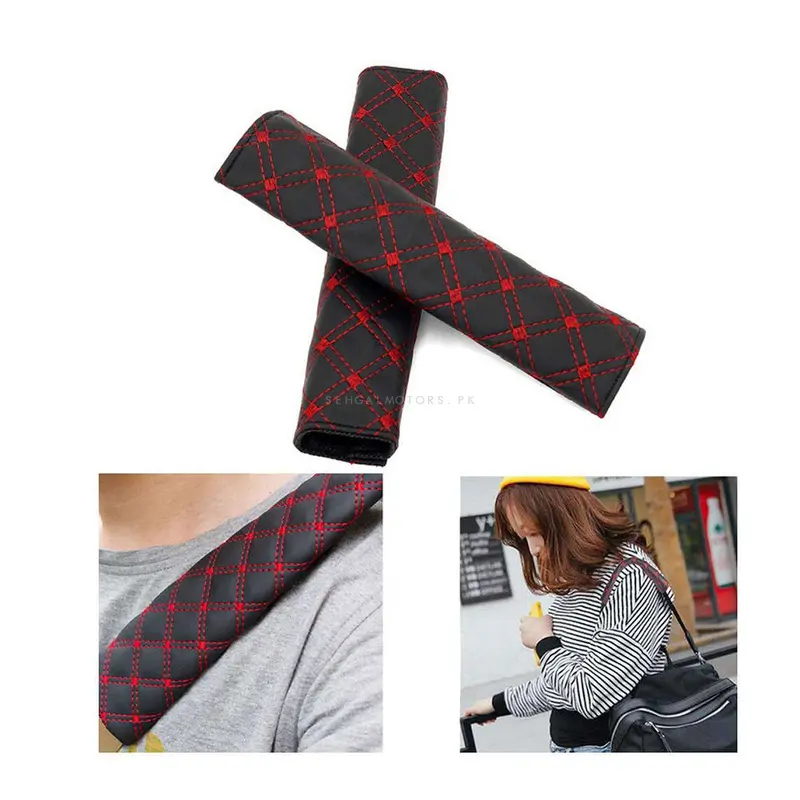 Universal Seat Belt Cover Red Black 2