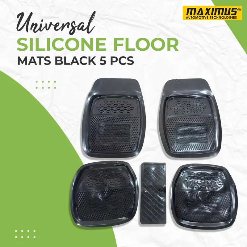 Universal Silicone Floor Mats Black 5 Pcs Mix Design (050) - Design H  - Foot Mat For Car 1