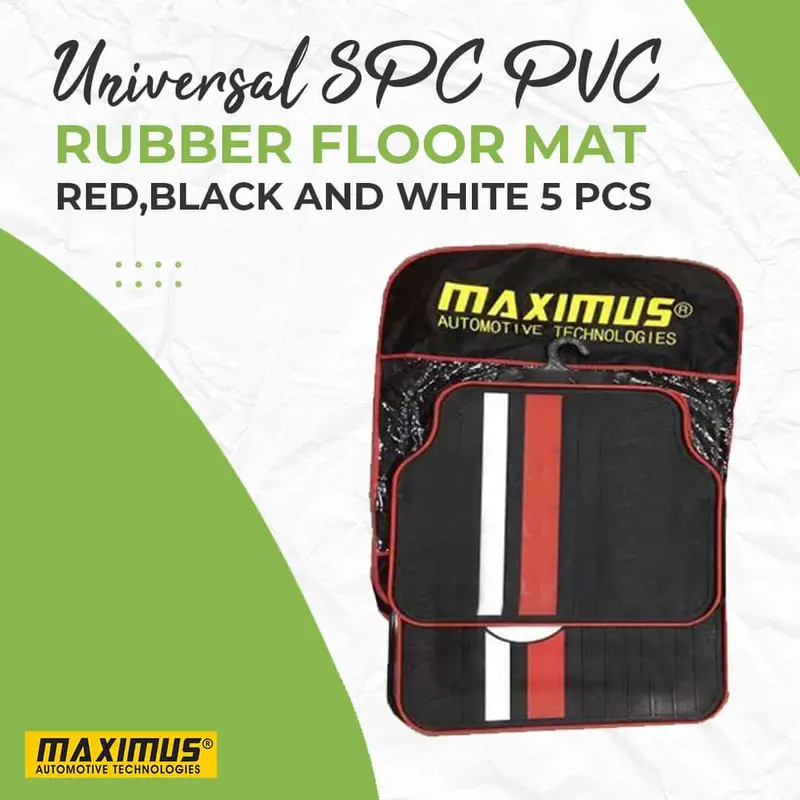 Universal Spc Pvc Rubber Floor Mat Red,Black And White Mix Design - 5 Pcs - Foot Mat For Car 1
