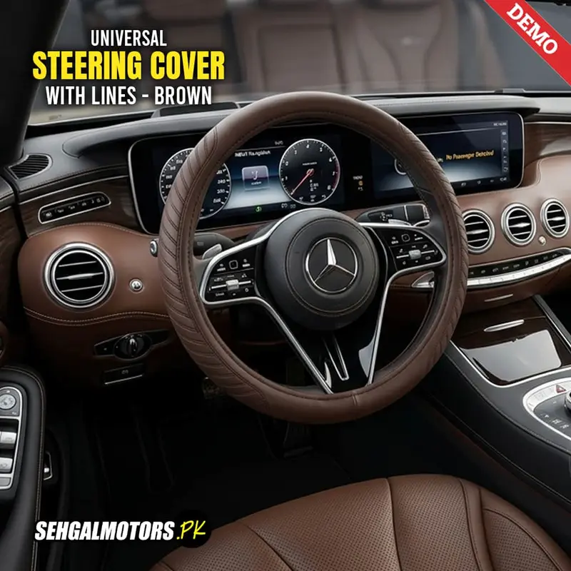 Universal Steering Cover With Lines - Brown 1