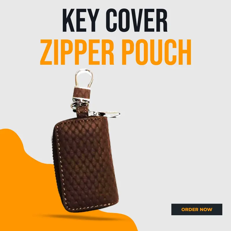 Universal Zipper Leather Key Cover Brown Style B Pouch 1