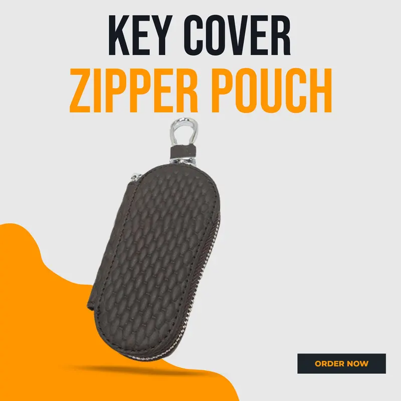 Universal Zipper Leather Key Cover Round Shape Brown 1