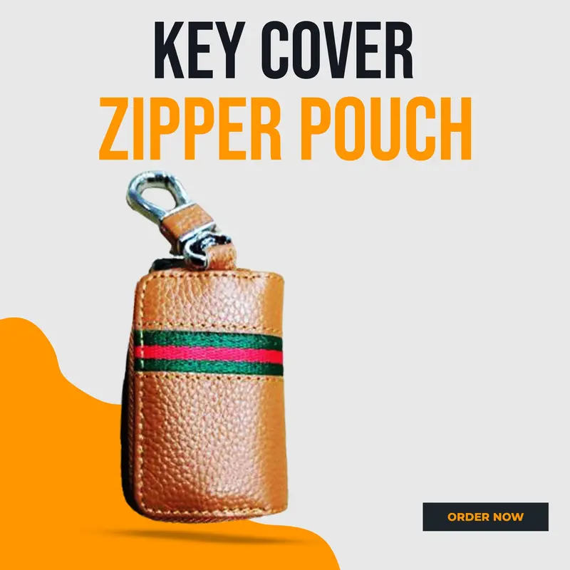 Universal Zipper Matte Leather Key Cover Pouch Mustard With Keychain Ring 1