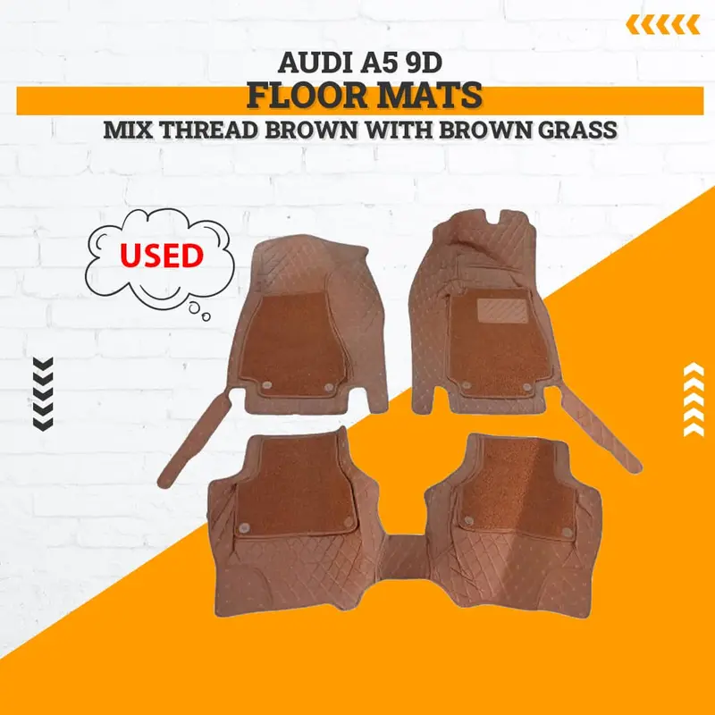 Used Audi A5 9D Floor Mats Mix Thread Brown With Brown Grass 3Pcs 2017 - 2021 1