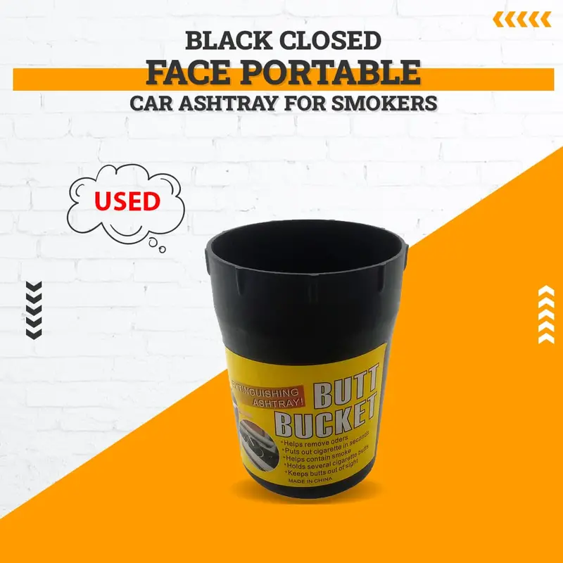 Used Black Closed Face Portable Car Ashtray For Smokers 1