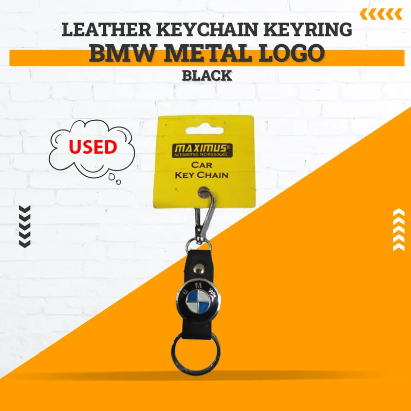 Used Bmw Metal Logo Leather Keychain Keyring - Black 1