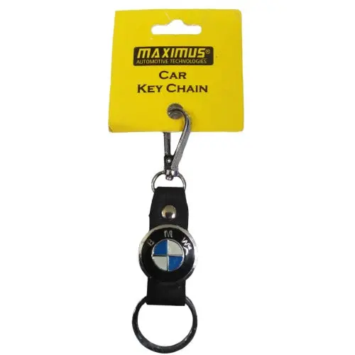 Used Bmw Metal Logo Leather Keychain Keyring - Black 2