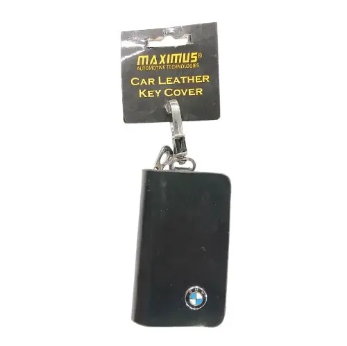 Used Bmw Zipper Glossy Leather Key Cover Pouch Black With Keychain Ring - Rough Condition 2