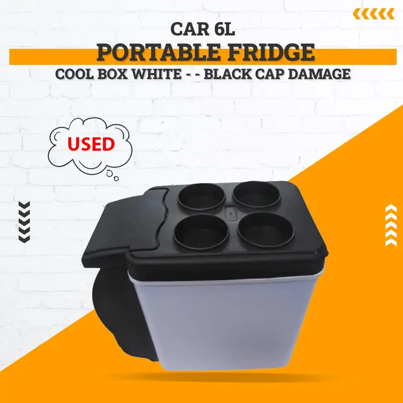 Used Car 6L Portable Fridge Cool Box White - - Black Cap Damage 1