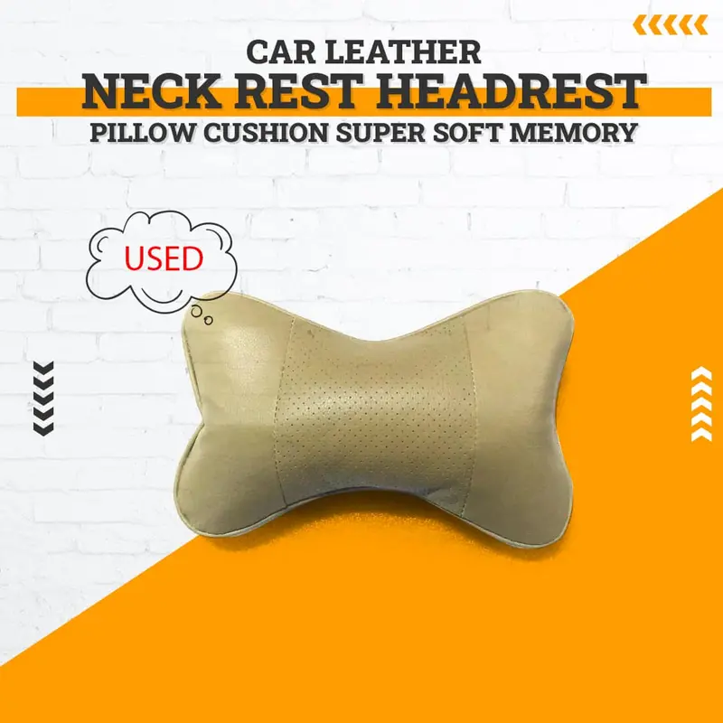 Used Car Leather Neck Rest Headrest Cushion Memory Foam Beige - Each 1