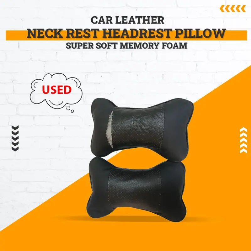 Used Car Leather Neck Rest Headrest Pillow Super Soft Memory Foam - - Black (Damage) 1