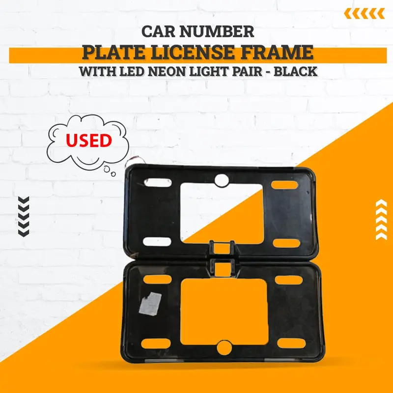 Used Car Number Plate License Frame With Led Neon Light Pair - Black - (Led Not Working) 1