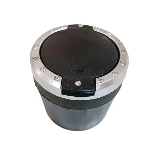 Used Car Portable Led Ashtray Diamond Stones Style Black With Silver - (Led And Cap Issue) 1