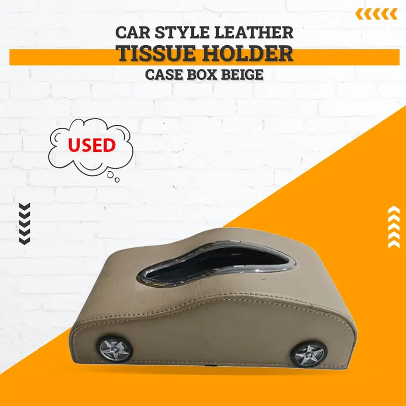 Used Car Style Leather Tissue Holder Case Box Beige - (Rough Condition) 1
