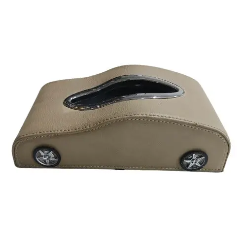 Used Car Style Leather Tissue Holder Case Box Beige - (Rough Condition) 2