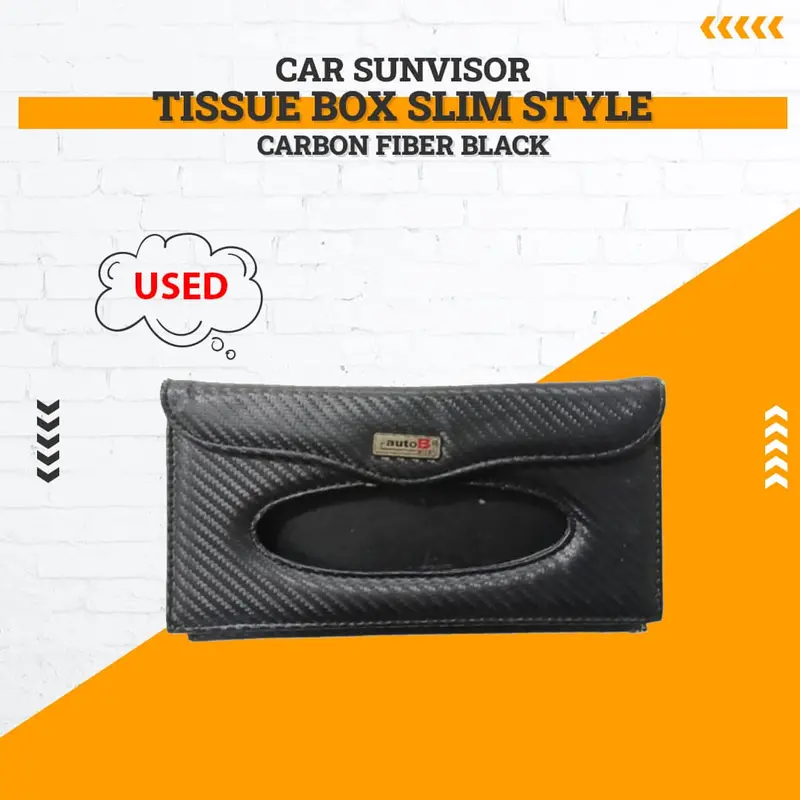 Used Car Sunvisor Tissue Box Slim Style Carbon Fiber Black - Rough Condition 1
