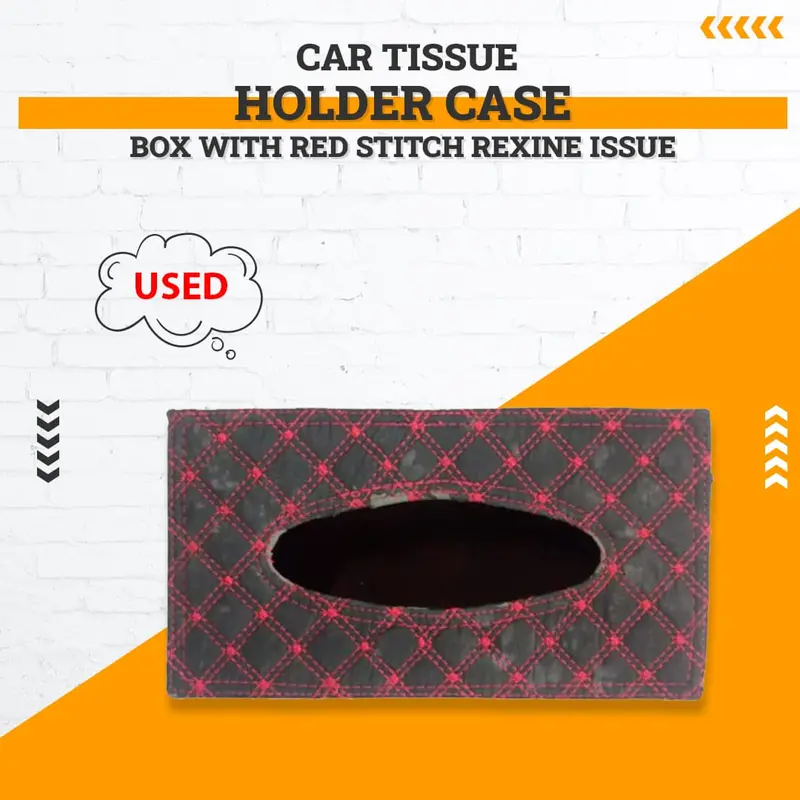 Used Car Tissue Holder Case Box With Red Stitch Rexine Issue 1