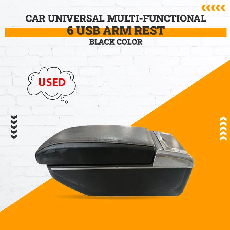 Used Car Universal Multi-Functional 6 Usb Arm Rest Black Color - (Rough Condition) 1